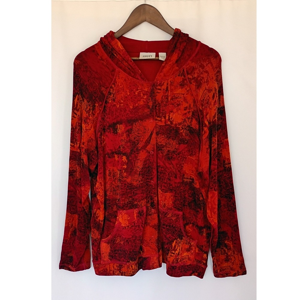 Chico's Red Hooded Asian Look Jacket